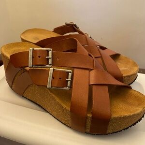 ERIC MCMICHAEL Leather Platform Wedge Sandals - Light Brown - Size 36